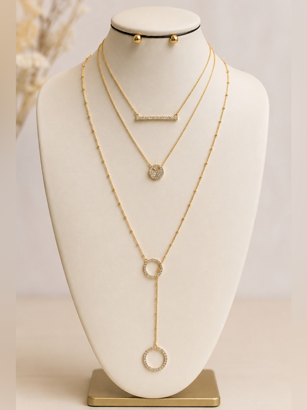 Rhinestone Circle‎ Layered Lariat 2-PC Neck…